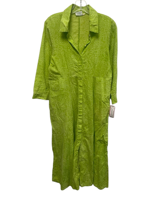 Julia Armory Size S Green & White Cotton Long Sleeve Dot Pattern Button Up Dress Green & White / S