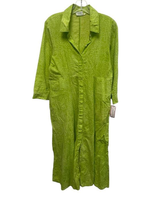 Julia Armory Size S Green & White Cotton Long Sleeve Dot Pattern Button Up Dress Green & White / S