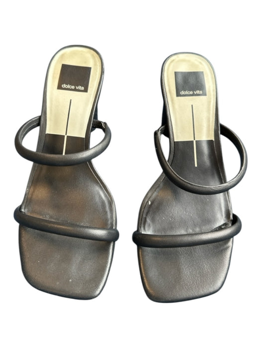 Dolce Vita Shoe Size 7 Black Leather Square Toe Block Heel Sandals Black / 7