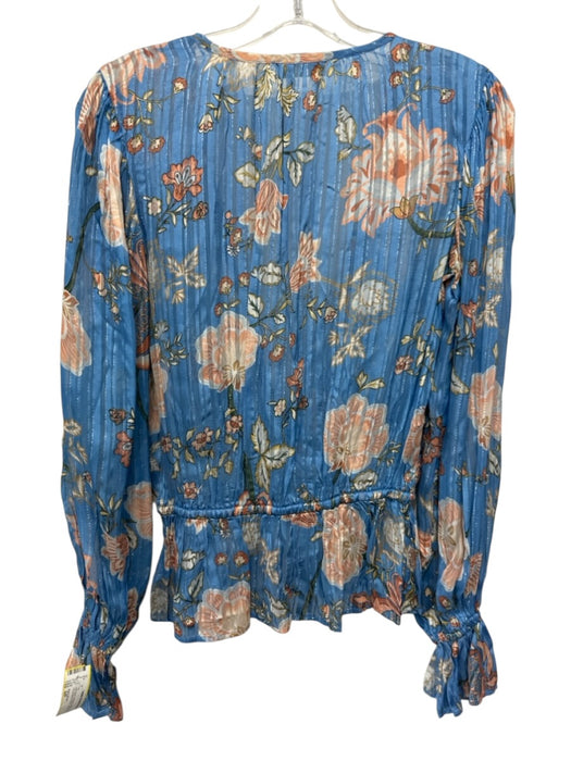 Ramy Brook Size S/P Light Blue, Orange & Silver Viscose Long Sleeve Floral Top Light Blue, Orange & Silver / S/P