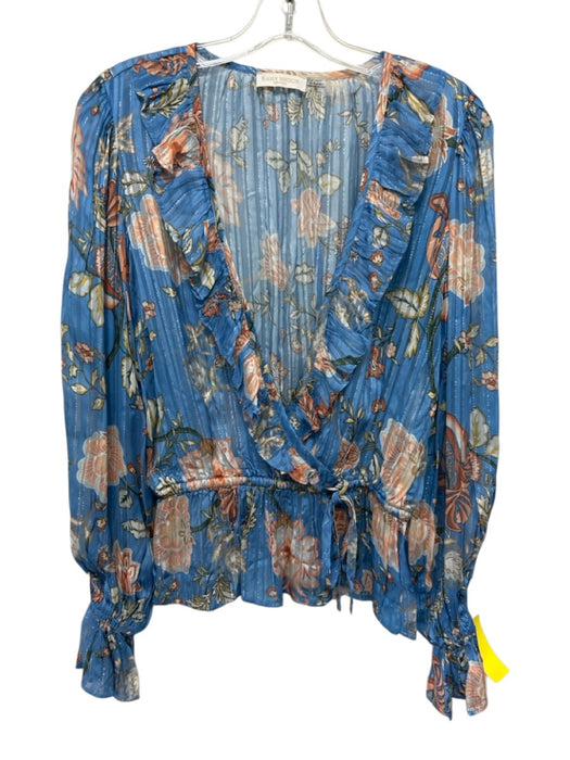 Ramy Brook Size S/P Light Blue, Orange & Silver Viscose Long Sleeve Floral Top Light Blue, Orange & Silver / S/P