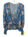 Ramy Brook Size S/P Light Blue, Orange & Silver Viscose Long Sleeve Floral Top Light Blue, Orange & Silver / S/P