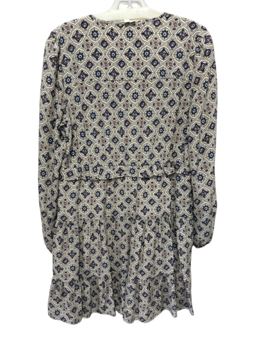 Veronica Beard Size 6 cream, navy & brown Silk Long Sleeve V Neck Dress cream, navy & brown / 6