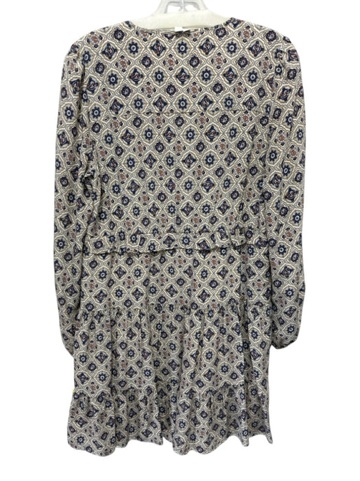 Veronica Beard Size 6 cream, navy & brown Silk Long Sleeve V Neck Dress cream, navy & brown / 6