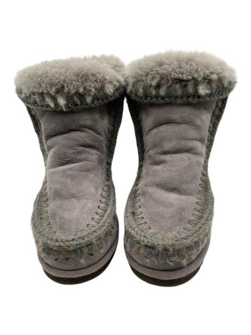 Mou Shoe Size 8 Gray Suede Shearling Detail Stitch Detail Heel Booties Gray / 8