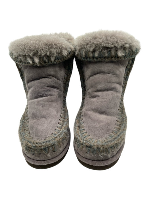 Mou Shoe Size 8 Gray Suede Shearling Detail Stitch Detail Heel Booties Gray / 8