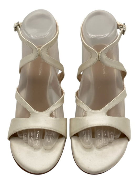 Stuart Weitzman Shoe Size 8.5 White Satin Ankle Buckle Strappy Stiletto Sandals White / 8.5