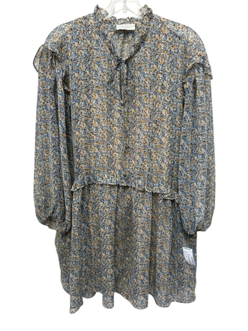 Dress Forum Size S Blue, Yellow & White Polyester Long Balloon Sleeve Dress Blue, Yellow & White / S