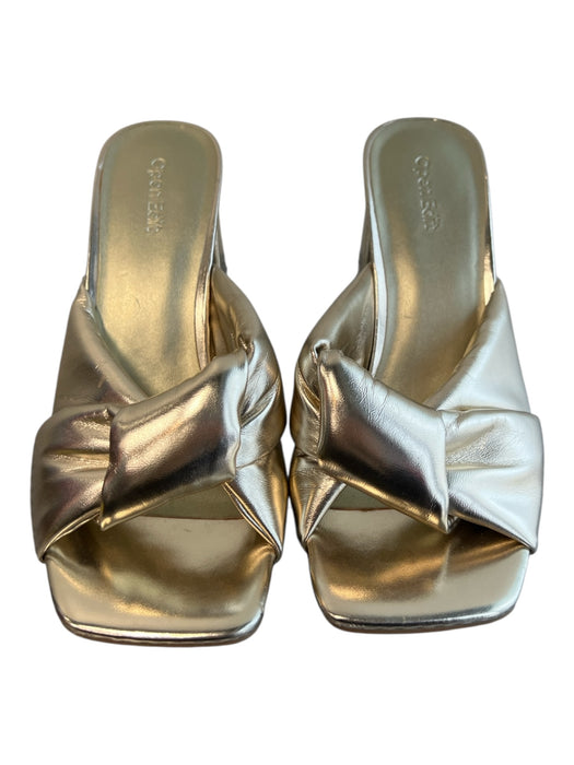 Open Edit Shoe Size 8 Gold Manmade Material Block Heel Slip On Open Toe Shoes Gold / 8