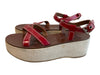 Prada Shoe Size 38 1/2 Red Leather Platform Open Toe Ankle Strap Wedge Shoes Red / 38 1/2