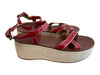 Prada Shoe Size 38 1/2 Red Leather Platform Open Toe Ankle Strap Wedge Shoes Red / 38 1/2