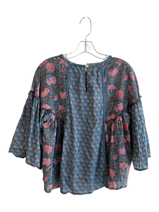 Rachel Zoe Size S Blue & Multi Cotton Round Neck Long Puff Sleeve Top Blue & Multi / S