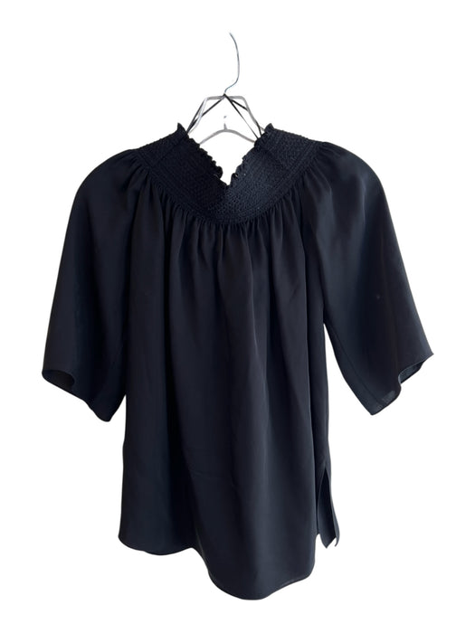 Theory Size P Black Silk Satin Elastic Neck Half Sleeve Top Black / P