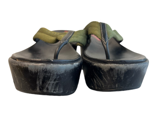 Prada Shoe Size 38.5 Black & Green Leather & Manmade Thong Strap Platform Shoes Black & Green / 38.5