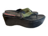 Prada Shoe Size 38.5 Black & Green Leather & Manmade Thong Strap Platform Shoes Black & Green / 38.5