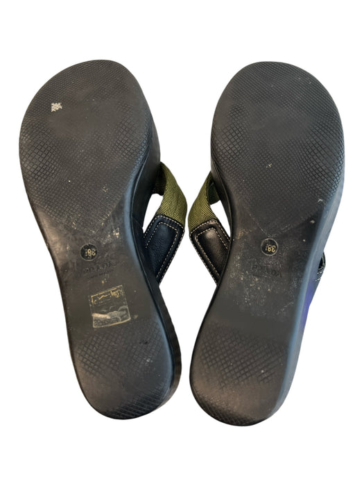 Prada Shoe Size 38.5 Black & Green Leather & Manmade Thong Strap Platform Shoes Black & Green / 38.5