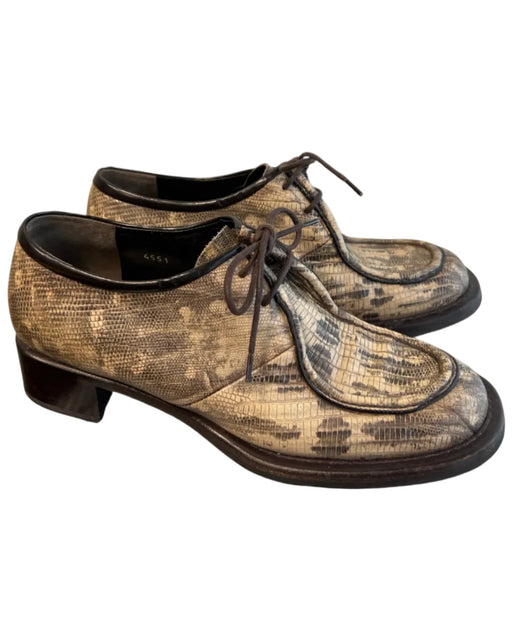 Prada Shoe Size 37.5 Brown Leather Reptile Almond Toe Lace Up Loafer Shoes Brown / 37.5