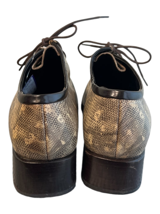Prada Shoe Size 37.5 Brown Leather Reptile Almond Toe Lace Up Loafer Shoes Brown / 37.5