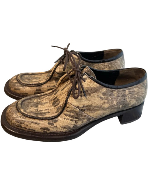 Prada Shoe Size 37.5 Brown Leather Reptile Almond Toe Lace Up Loafer Shoes Brown / 37.5