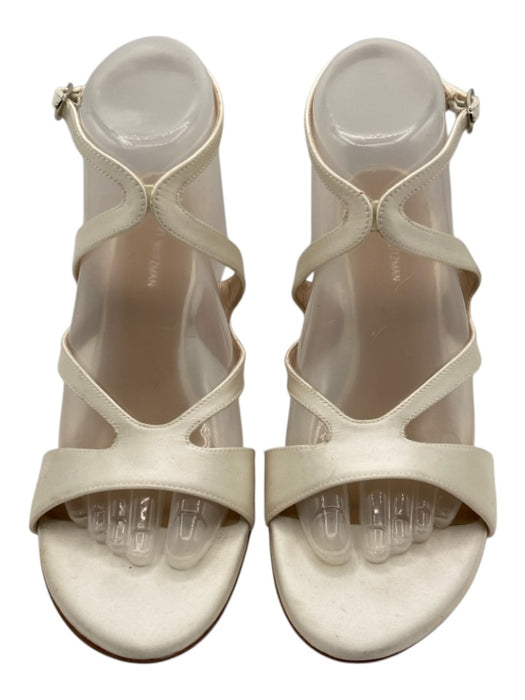 Stuart Weitzman Shoe Size 8.5 White Satin Ankle Buckle Strappy Stiletto Sandals White / 8.5