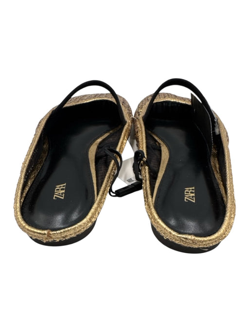 Zara Shoe Size 38 Gold & Black Manmade Material Woven Metalic Threading Flats Gold & Black / 38
