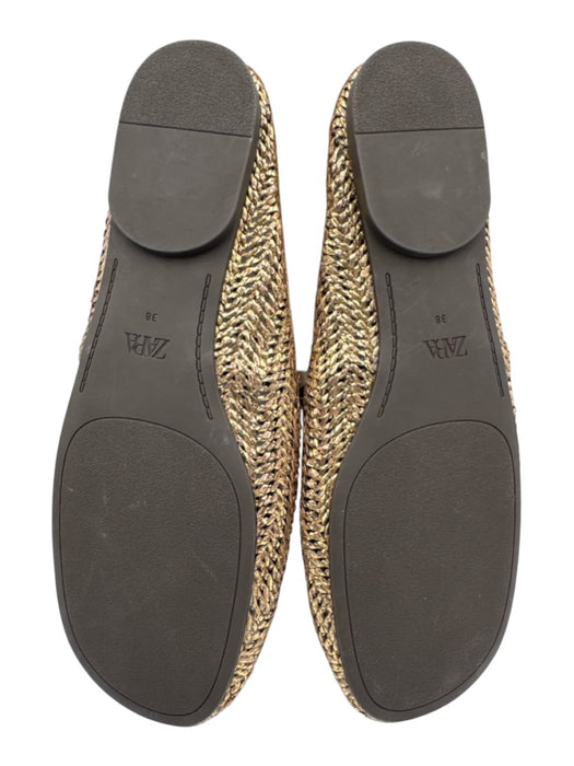 Zara Shoe Size 38 Gold & Black Manmade Material Woven Metalic Threading Flats Gold & Black / 38