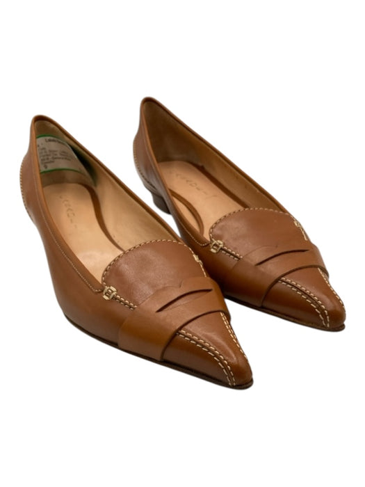 Casadei Shoe Size 9 Brown Leather Contrast Stitching Pointed Toe Flats Brown / 9