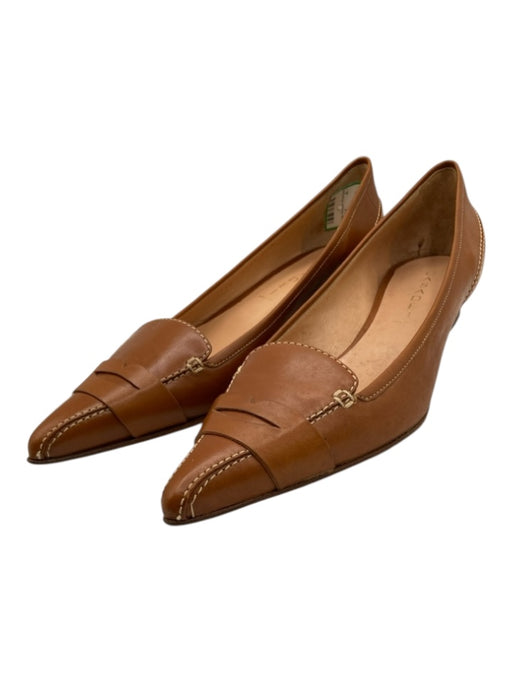 Casadei Shoe Size 9 Brown Leather Contrast Stitching Pointed Toe Flats Brown / 9