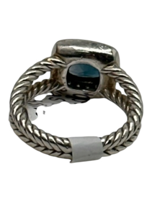 David Yurman Blue & Silver 925 Sterling Silver Square Cut Pave Diamonds Ring Blue & Silver