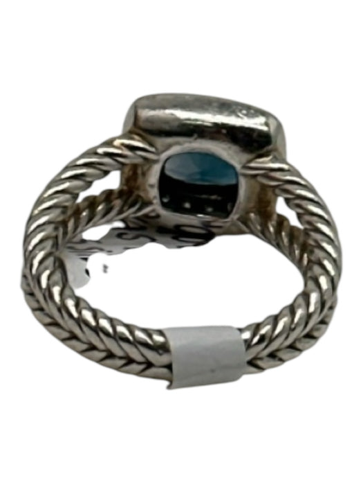 David Yurman Blue & Silver 925 Sterling Silver Square Cut Pave Diamonds Ring Blue & Silver