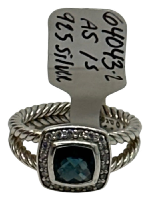 David Yurman Blue & Silver 925 Sterling Silver Square Cut Pave Diamonds Ring Blue & Silver