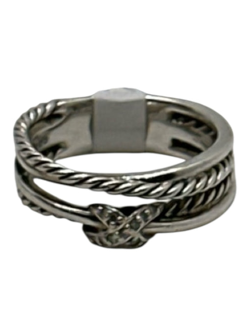 David Yurman Silver 925 Sterling Silver Pave Diamonds Cable Criss Cross Ring Silver