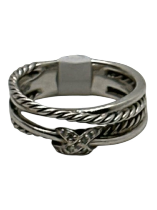 David Yurman Silver 925 Sterling Silver Pave Diamonds Cable Criss Cross Ring Silver