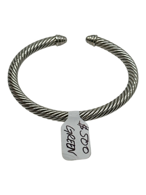 David Yurman Silver 925 Sterling Silver Cable Pave Diamonds Open Cuff Bracelet Silver