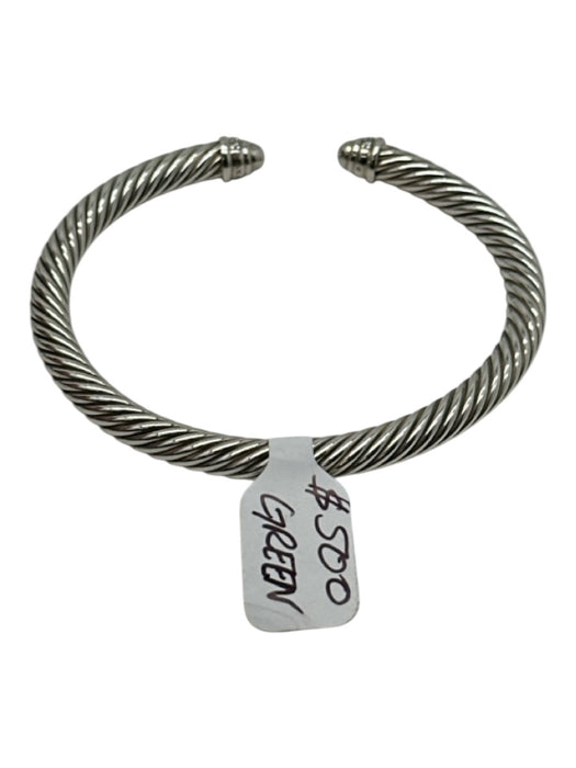 David Yurman Silver 925 Sterling Silver Cable Pave Diamonds Open Cuff Bracelet Silver