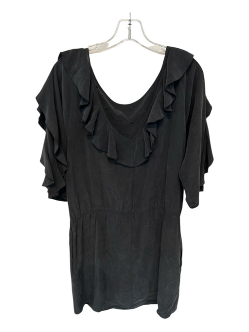 Tibi Size 6 Black Silk Long Balloon Sleeve Ruffles Low Back Elastic Waist Dress Black / 6