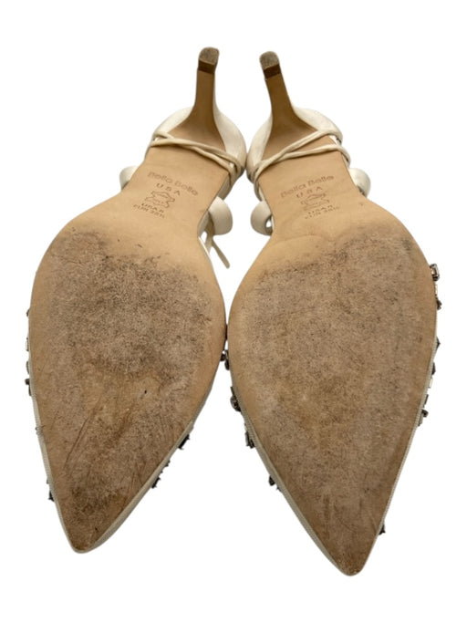 Bella Belle Shoe Size 8 White & Silver Leather Silk Upper Mesh Embellished Pumps White & Silver / 8