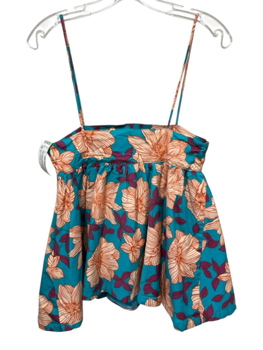 Autumn Adeigbo Size 4 Blue, Orange, pink Cotton Empire Waist Floral Babydoll Top Blue, Orange, pink / 4