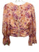 AMUR Size S Orange, Pink, Purple Silk V Neck Floral 3/4 Sleeve Crop Top Orange, Pink, Purple / S