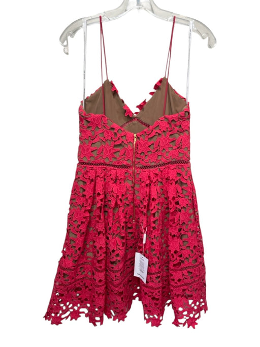 Self Portrait Size 6 Coral Pink & Tan Polyester Floral Lace Overlay V Neck Dress Coral Pink & Tan / 6