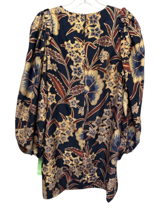 Ulla Johnson Size 2 Navy Blue, Gold, Rust Red Silk Floral Long Sleeve Dress Navy Blue, Gold, Rust Red / 2