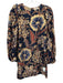 Ulla Johnson Size 2 Navy Blue, Gold, Rust Red Silk Floral Long Sleeve Dress Navy Blue, Gold, Rust Red / 2