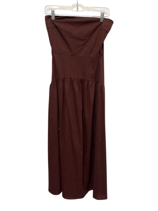 Seven Wonders Size Small Brown Red Cotton Strapless Darted Gathered Midi Dress Brown Red / Small