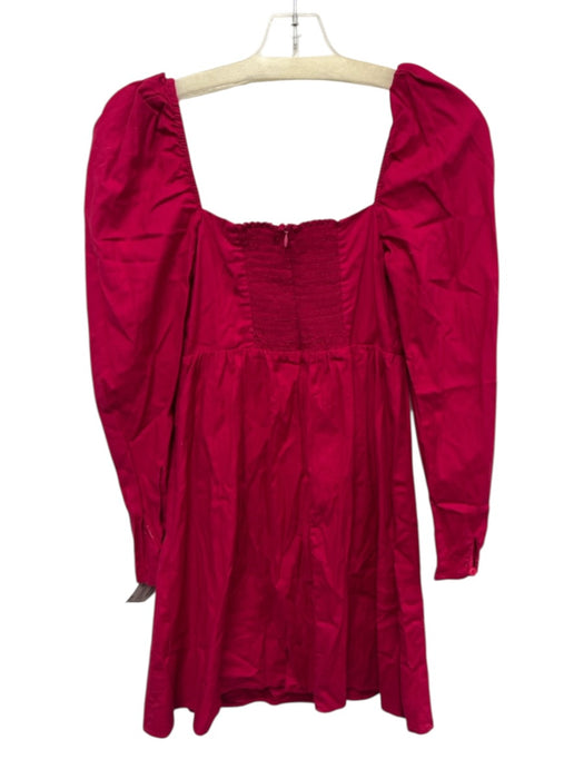 Reformation Size 8 Raspberry Red Cotton Blend Long puff sleeve Gathered Dress Raspberry Red / 8