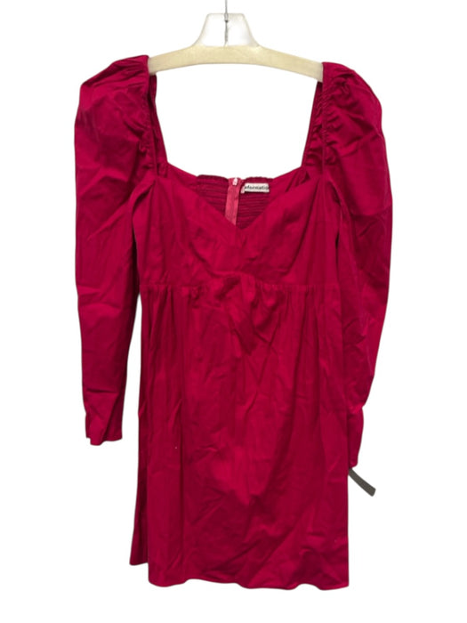 Reformation Size 8 Raspberry Red Cotton Blend Long puff sleeve Gathered Dress Raspberry Red / 8