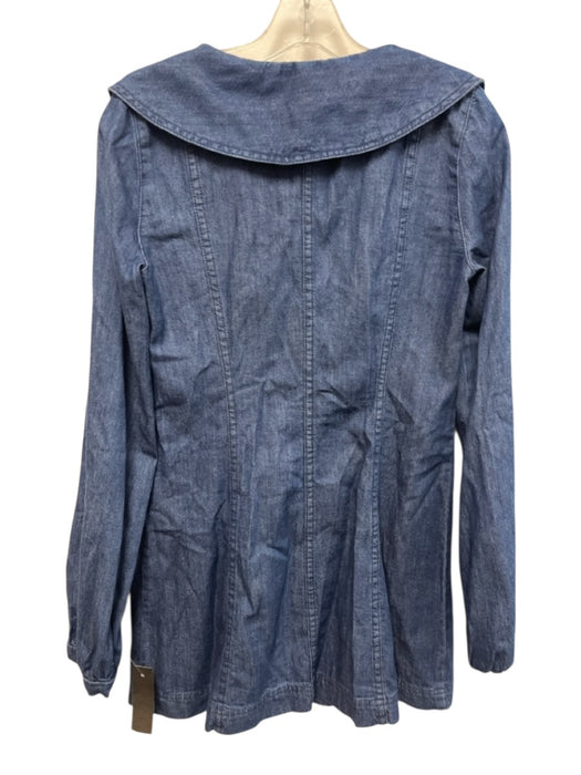 Zara Size Medium Dark Wash Cotton Blend Long Sleeve Oversize Collar Dress Dark Wash / Medium