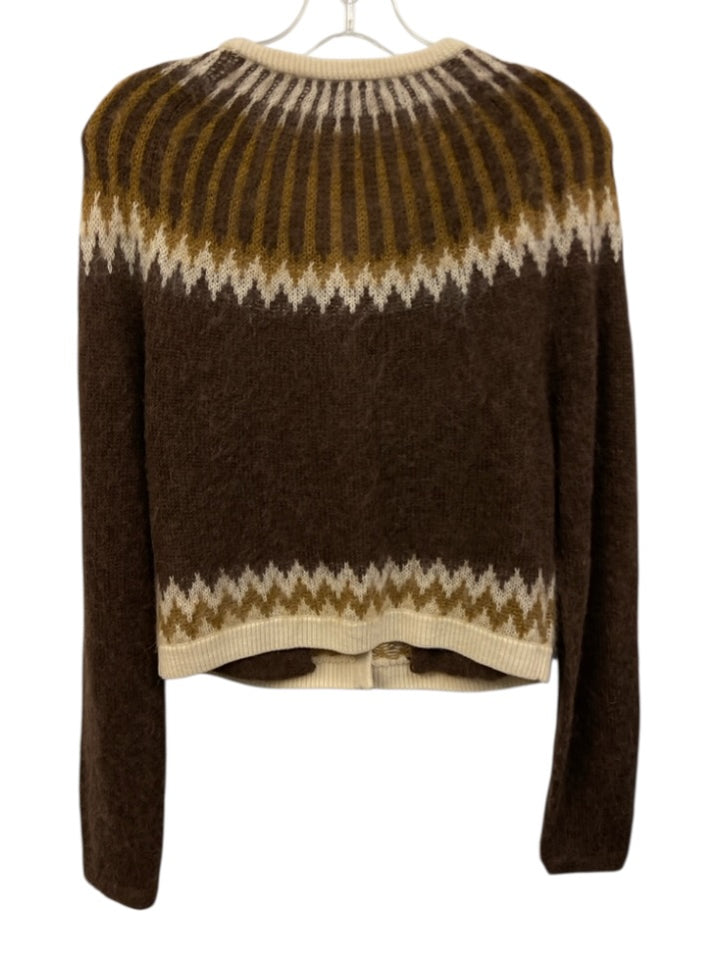 J Crew Size Small Brown & Cream Wool Blend Long Sleeve Abstract Print ...