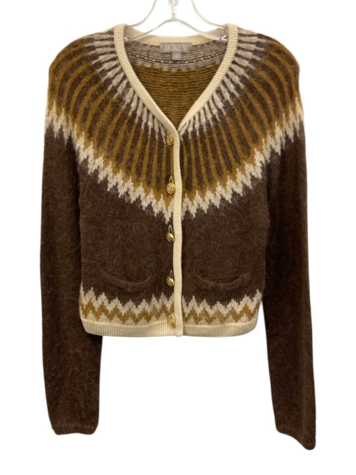J Crew Size Small Brown & Cream Wool Blend Long Sleeve Abstract Print ...