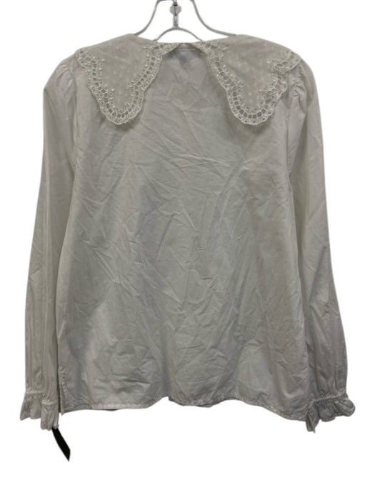 J Crew Size Small White Cotton Long Sleeve Lace Trim Button Front Collar Top White / Small