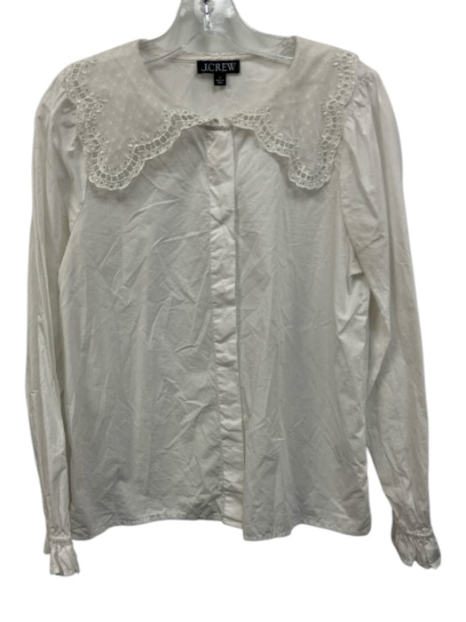 J Crew Size Small White Cotton Long Sleeve Lace Trim Button Front Collar Top White / Small